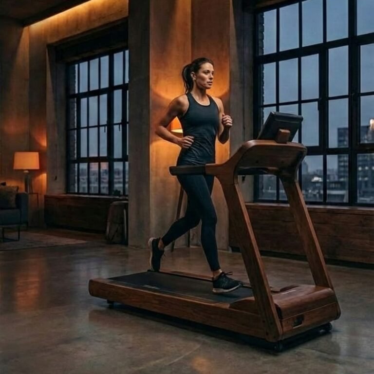 moteris begimo takeliu treniruojasi namuose